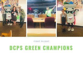 DCPS Green Champions - Photo of Jax Can trashcan mascot at event
